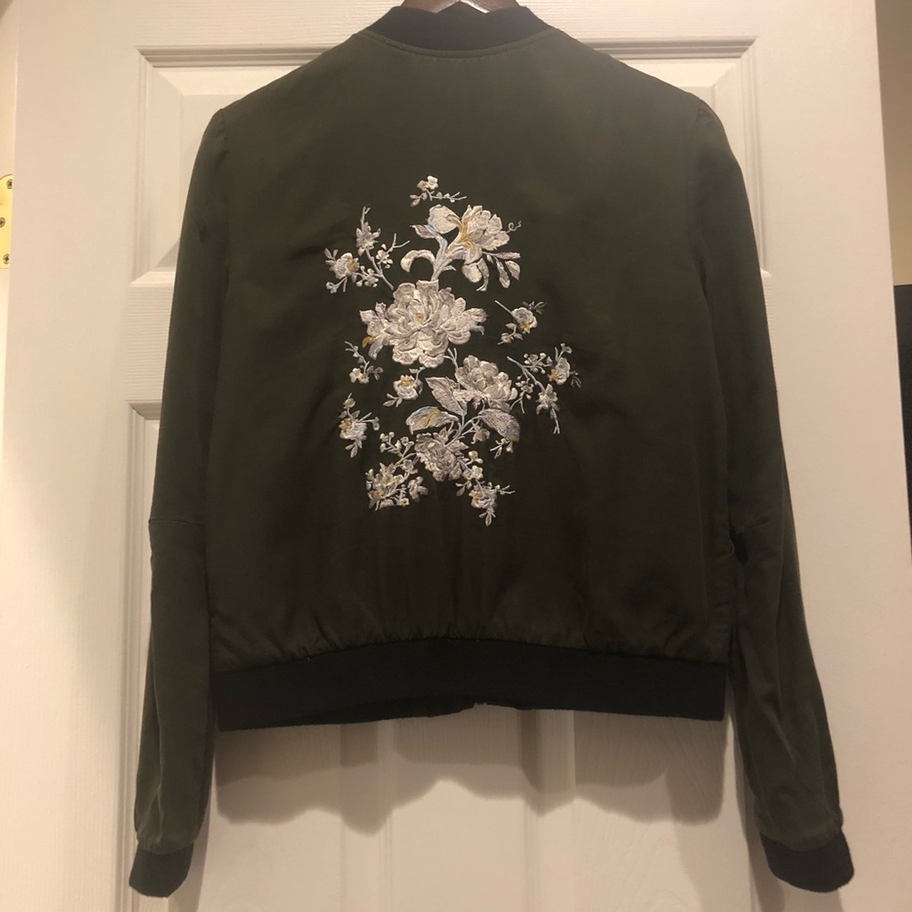 Green floral bomber jacket